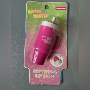Sippin' Pretty pink tumbler with straw Strawberry Softening Lip Balm - Hot Pink